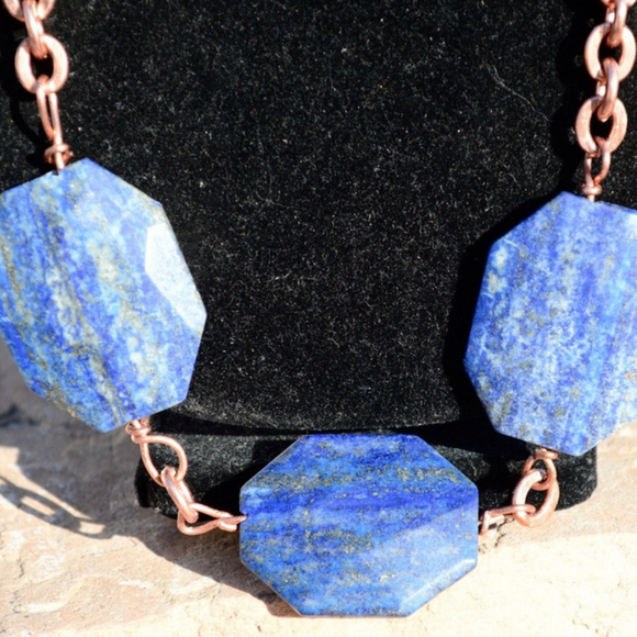Lapis Lazuli Long Heavy Copper Chain Necklace OOAK - Picture 4 of 5